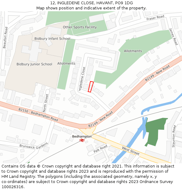 12, INGLEDENE CLOSE, HAVANT, PO9 1DG: Location map and indicative extent of plot