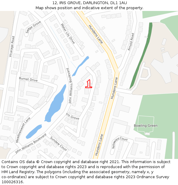 12, IRIS GROVE, DARLINGTON, DL1 1AU: Location map and indicative extent of plot