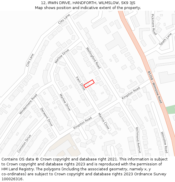 12, IRWIN DRIVE, HANDFORTH, WILMSLOW, SK9 3JS: Location map and indicative extent of plot