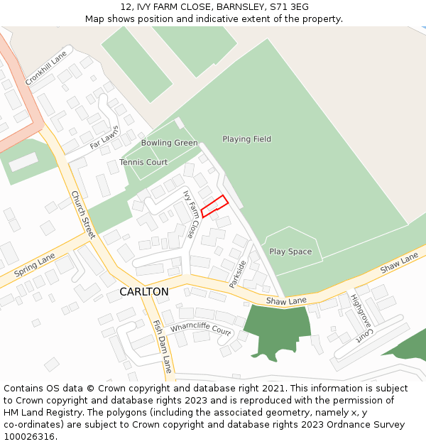 12, IVY FARM CLOSE, BARNSLEY, S71 3EG: Location map and indicative extent of plot