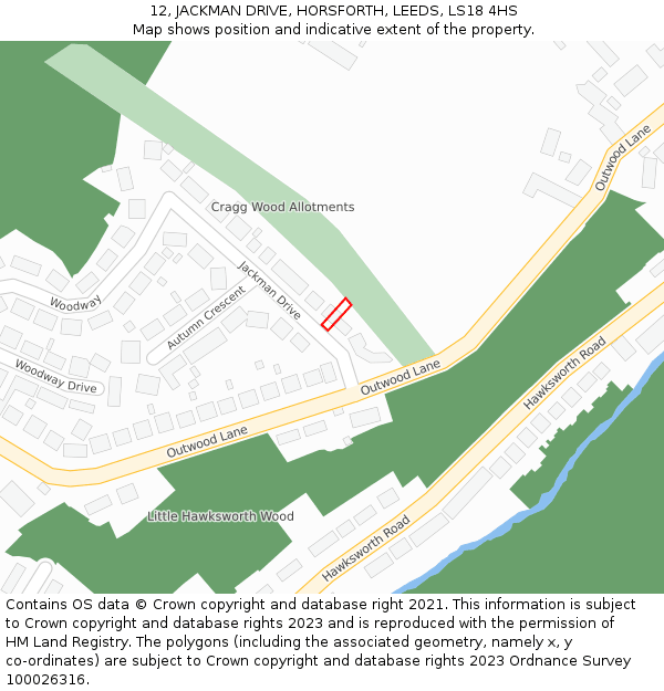 12, JACKMAN DRIVE, HORSFORTH, LEEDS, LS18 4HS: Location map and indicative extent of plot