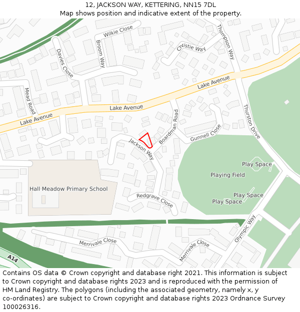 12, JACKSON WAY, KETTERING, NN15 7DL: Location map and indicative extent of plot