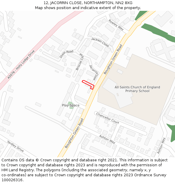 12, JACORRIN CLOSE, NORTHAMPTON, NN2 8XG: Location map and indicative extent of plot