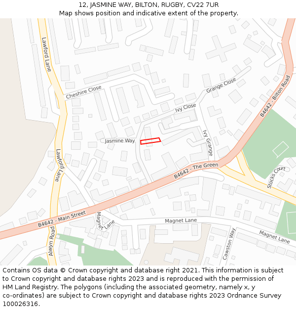 12, JASMINE WAY, BILTON, RUGBY, CV22 7UR: Location map and indicative extent of plot
