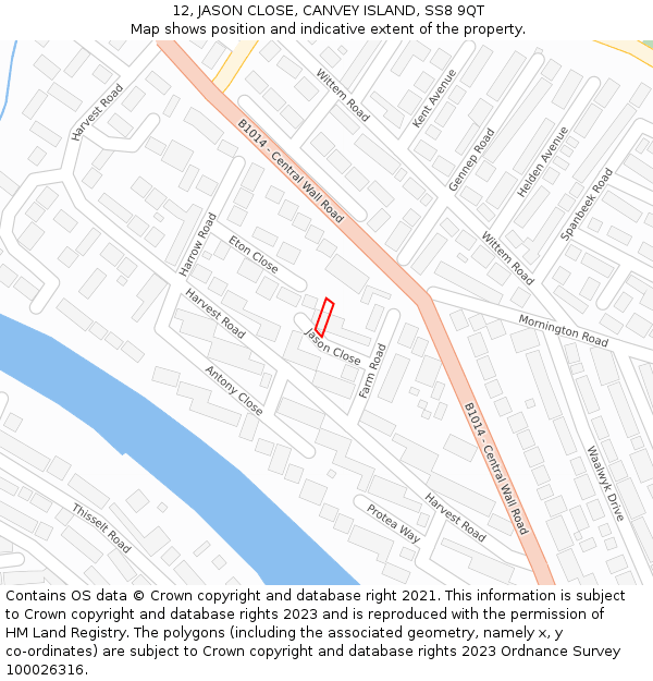 12, JASON CLOSE, CANVEY ISLAND, SS8 9QT: Location map and indicative extent of plot