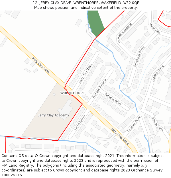 12, JERRY CLAY DRIVE, WRENTHORPE, WAKEFIELD, WF2 0QE: Location map and indicative extent of plot