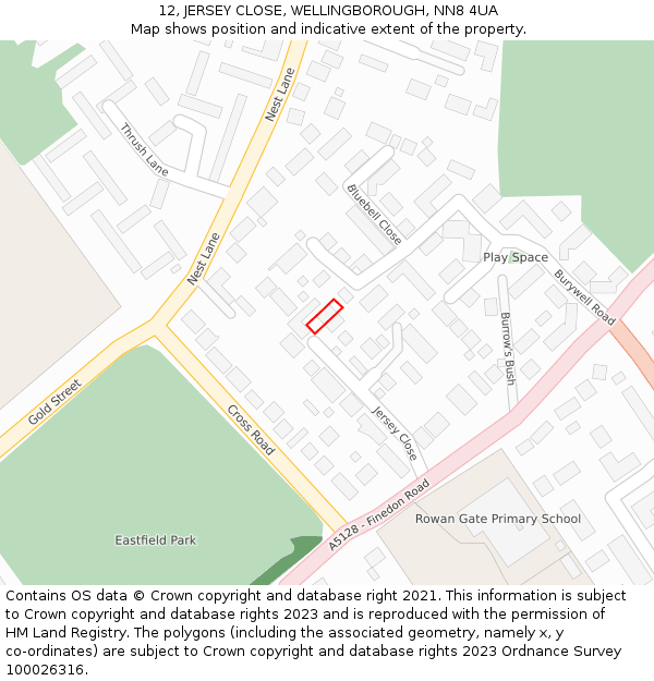 12, JERSEY CLOSE, WELLINGBOROUGH, NN8 4UA: Location map and indicative extent of plot