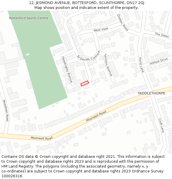 12, JESMOND AVENUE, BOTTESFORD, SCUNTHORPE, DN17 2GJ: Location map and indicative extent of plot