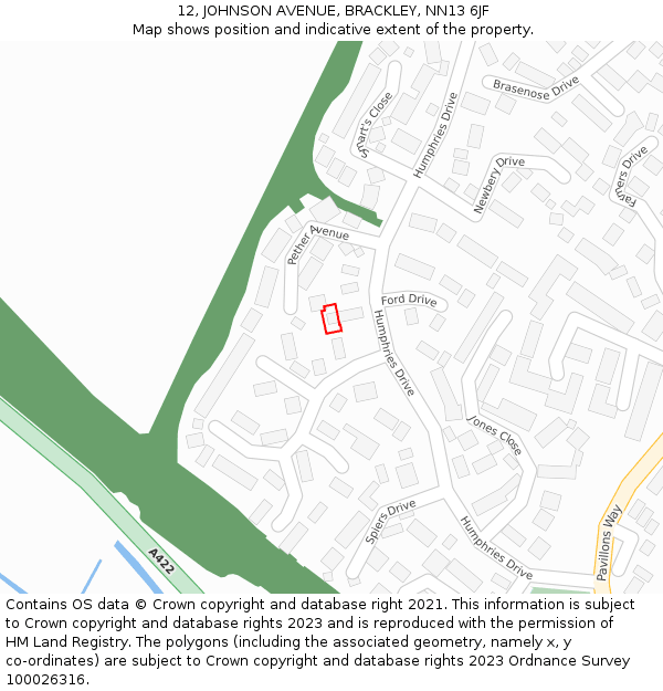 12, JOHNSON AVENUE, BRACKLEY, NN13 6JF: Location map and indicative extent of plot