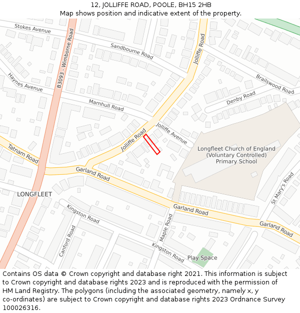 12, JOLLIFFE ROAD, POOLE, BH15 2HB: Location map and indicative extent of plot