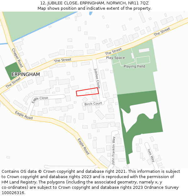 12, JUBILEE CLOSE, ERPINGHAM, NORWICH, NR11 7QZ: Location map and indicative extent of plot