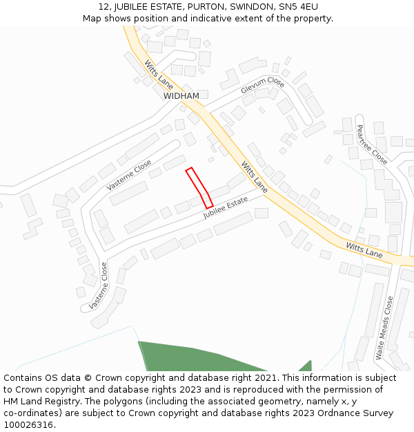 12, JUBILEE ESTATE, PURTON, SWINDON, SN5 4EU: Location map and indicative extent of plot