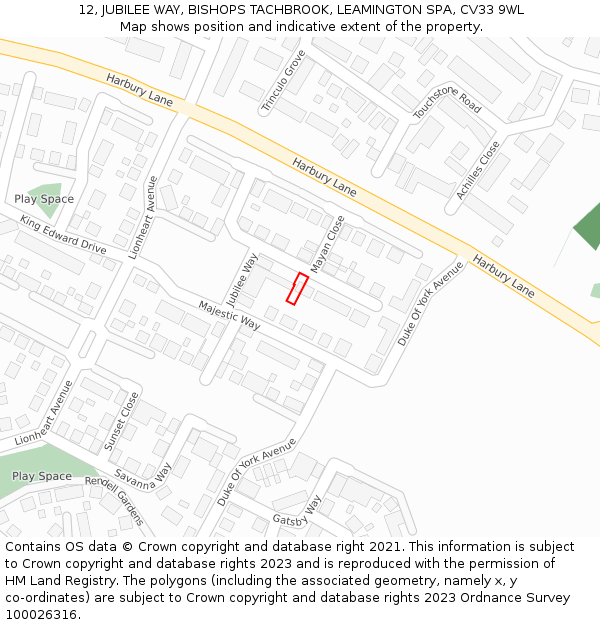 12, JUBILEE WAY, BISHOPS TACHBROOK, LEAMINGTON SPA, CV33 9WL: Location map and indicative extent of plot