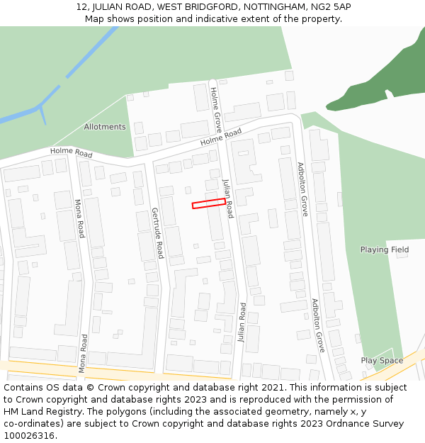 12, JULIAN ROAD, WEST BRIDGFORD, NOTTINGHAM, NG2 5AP: Location map and indicative extent of plot