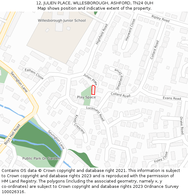 12, JULIEN PLACE, WILLESBOROUGH, ASHFORD, TN24 0UH: Location map and indicative extent of plot