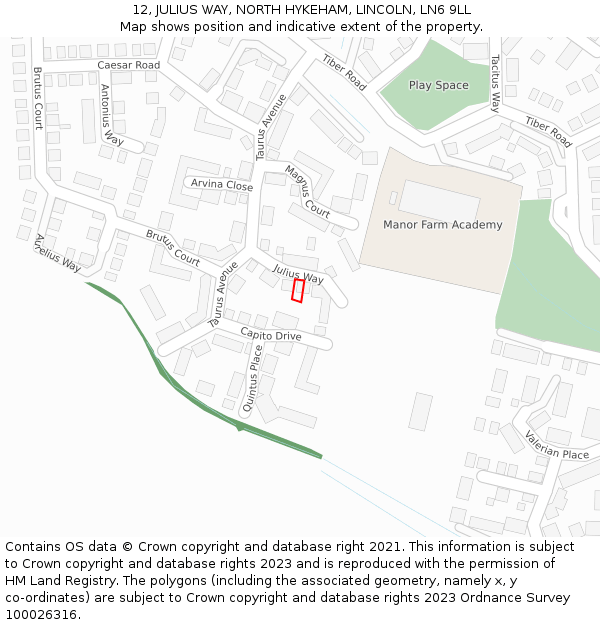 12, JULIUS WAY, NORTH HYKEHAM, LINCOLN, LN6 9LL: Location map and indicative extent of plot