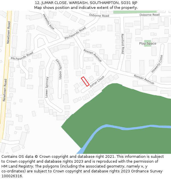 12, JUMAR CLOSE, WARSASH, SOUTHAMPTON, SO31 9JP: Location map and indicative extent of plot