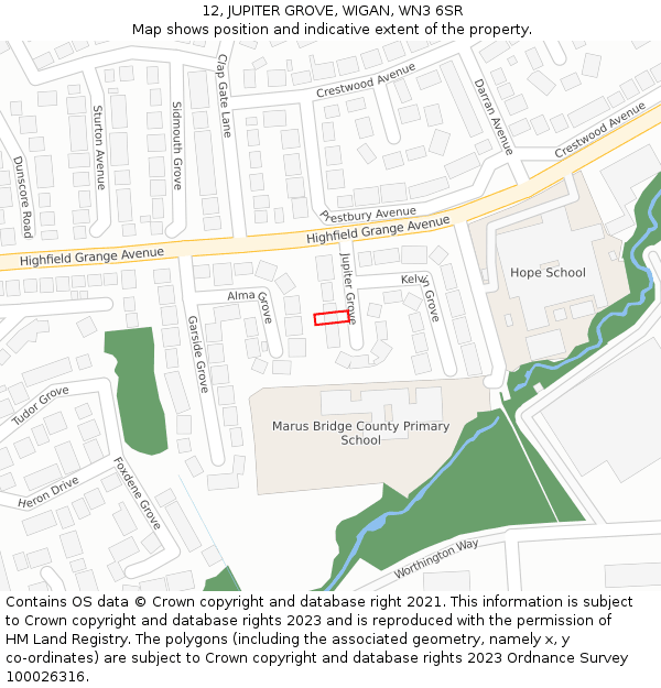 12, JUPITER GROVE, WIGAN, WN3 6SR: Location map and indicative extent of plot
