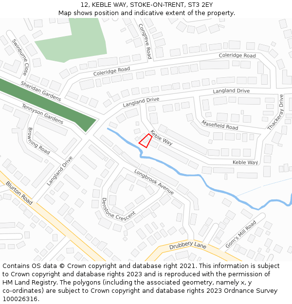 12, KEBLE WAY, STOKE-ON-TRENT, ST3 2EY: Location map and indicative extent of plot