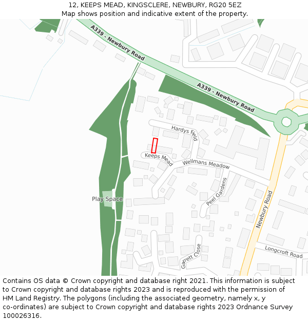 12, KEEPS MEAD, KINGSCLERE, NEWBURY, RG20 5EZ: Location map and indicative extent of plot