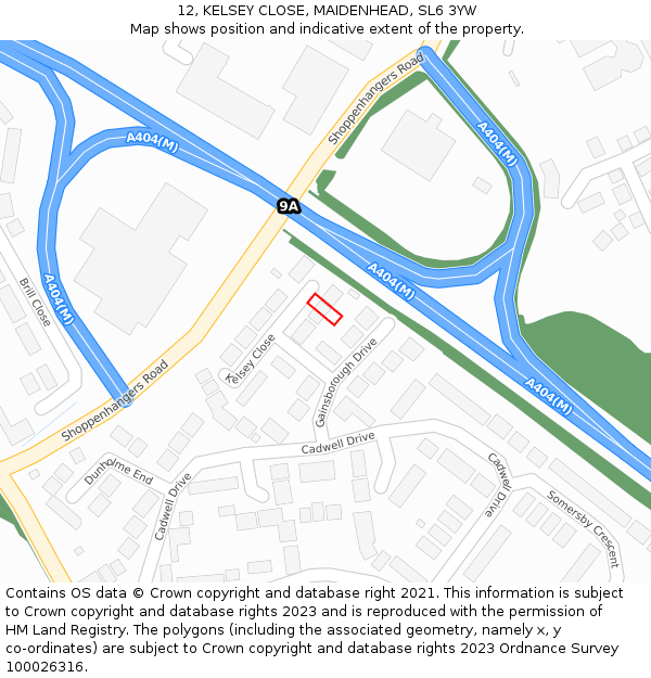 12, KELSEY CLOSE, MAIDENHEAD, SL6 3YW: Location map and indicative extent of plot