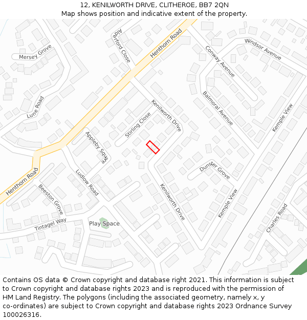 12, KENILWORTH DRIVE, CLITHEROE, BB7 2QN: Location map and indicative extent of plot