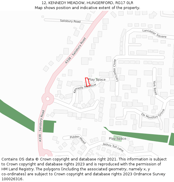 12, KENNEDY MEADOW, HUNGERFORD, RG17 0LR: Location map and indicative extent of plot