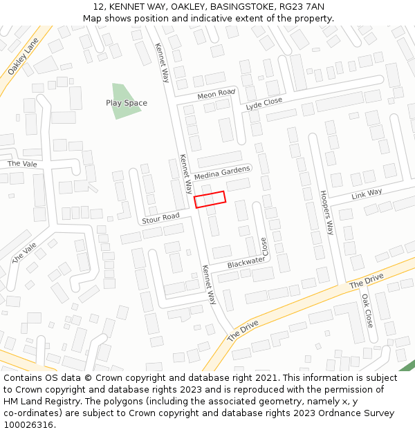 12, KENNET WAY, OAKLEY, BASINGSTOKE, RG23 7AN: Location map and indicative extent of plot