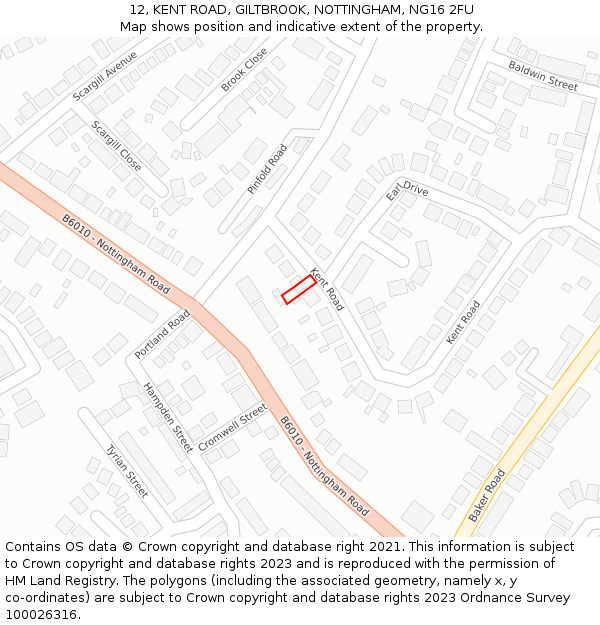 12, KENT ROAD, GILTBROOK, NOTTINGHAM, NG16 2FU: Location map and indicative extent of plot