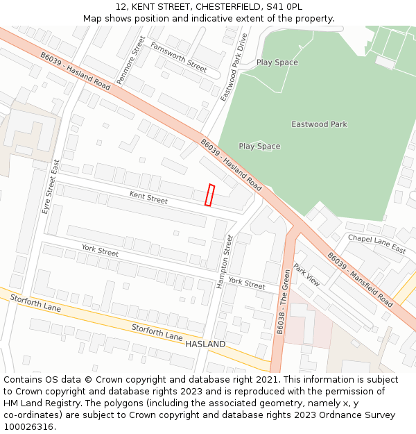 12, KENT STREET, CHESTERFIELD, S41 0PL: Location map and indicative extent of plot