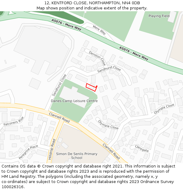 12, KENTFORD CLOSE, NORTHAMPTON, NN4 0DB: Location map and indicative extent of plot
