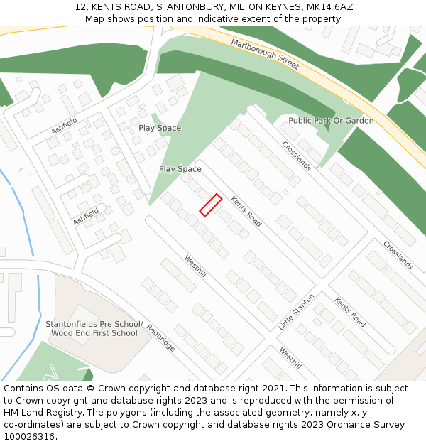 12, KENTS ROAD, STANTONBURY, MILTON KEYNES, MK14 6AZ: Location map and indicative extent of plot