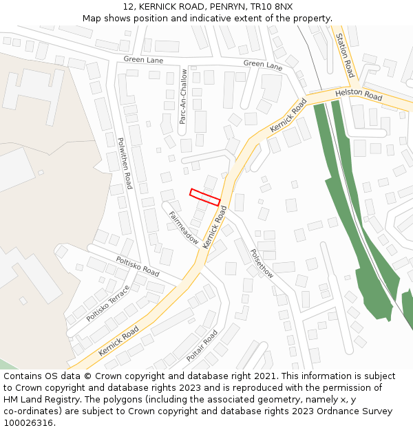 12, KERNICK ROAD, PENRYN, TR10 8NX: Location map and indicative extent of plot