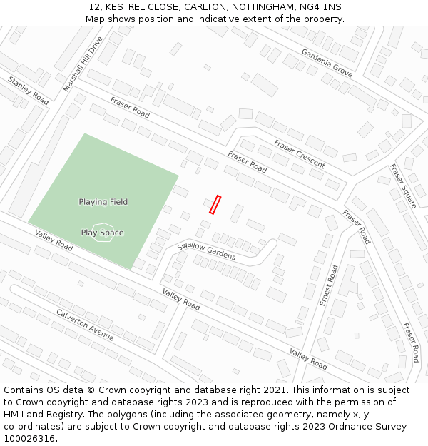 12, KESTREL CLOSE, CARLTON, NOTTINGHAM, NG4 1NS: Location map and indicative extent of plot
