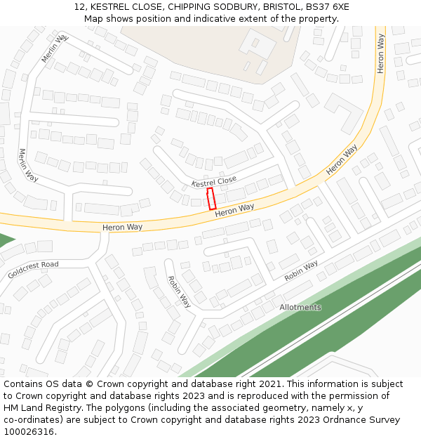 12, KESTREL CLOSE, CHIPPING SODBURY, BRISTOL, BS37 6XE: Location map and indicative extent of plot