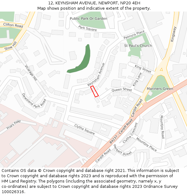 12, KEYNSHAM AVENUE, NEWPORT, NP20 4EH: Location map and indicative extent of plot