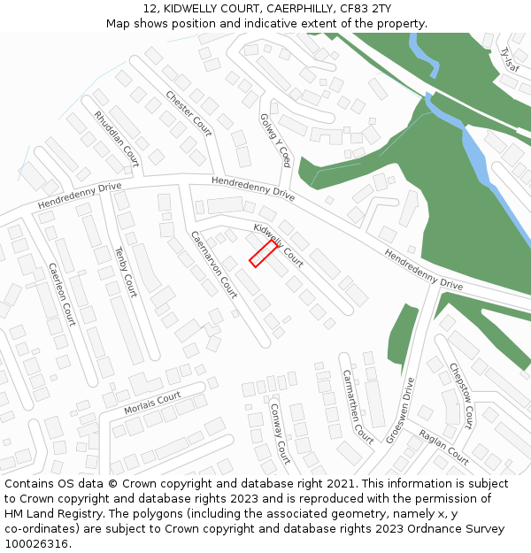 12, KIDWELLY COURT, CAERPHILLY, CF83 2TY: Location map and indicative extent of plot