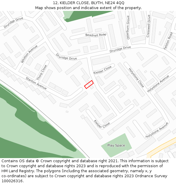 12, KIELDER CLOSE, BLYTH, NE24 4QQ: Location map and indicative extent of plot