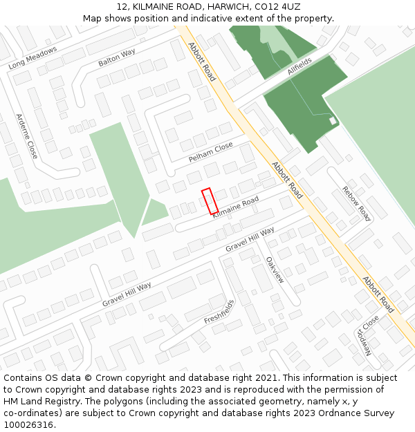 12, KILMAINE ROAD, HARWICH, CO12 4UZ: Location map and indicative extent of plot