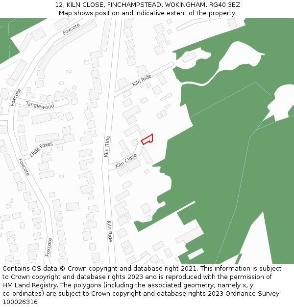 12, KILN CLOSE, FINCHAMPSTEAD, WOKINGHAM, RG40 3EZ: Location map and indicative extent of plot