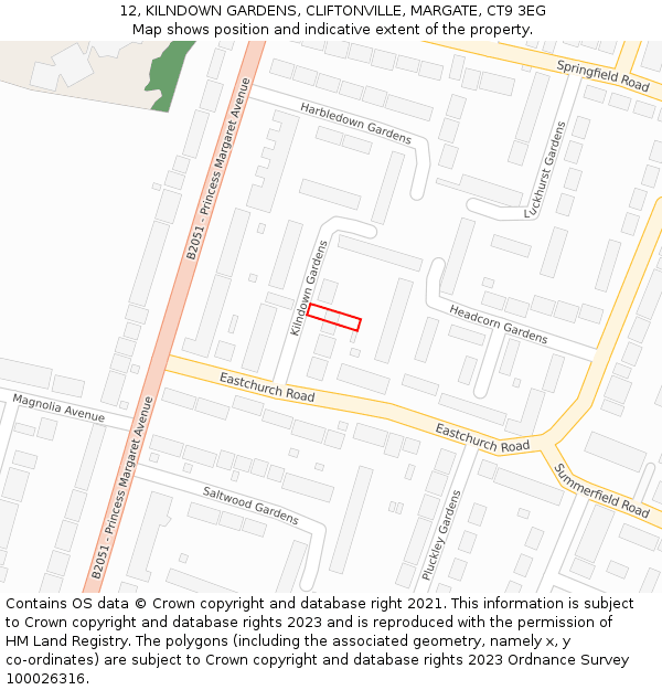 12, KILNDOWN GARDENS, CLIFTONVILLE, MARGATE, CT9 3EG: Location map and indicative extent of plot