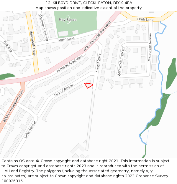 12, KILROYD DRIVE, CLECKHEATON, BD19 4EA: Location map and indicative extent of plot