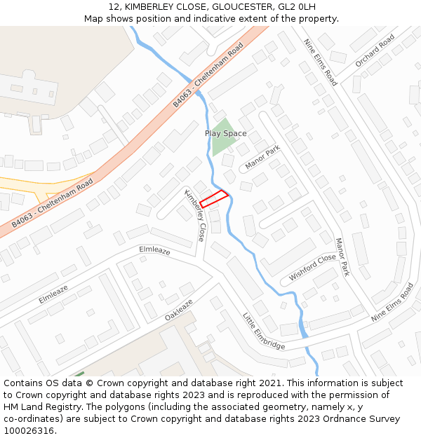 12, KIMBERLEY CLOSE, GLOUCESTER, GL2 0LH: Location map and indicative extent of plot