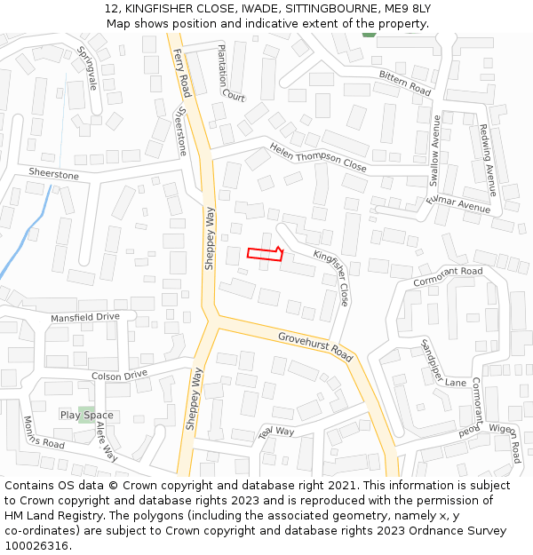 12, KINGFISHER CLOSE, IWADE, SITTINGBOURNE, ME9 8LY: Location map and indicative extent of plot