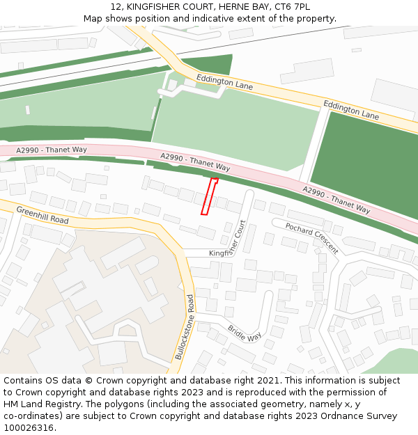 12, KINGFISHER COURT, HERNE BAY, CT6 7PL: Location map and indicative extent of plot