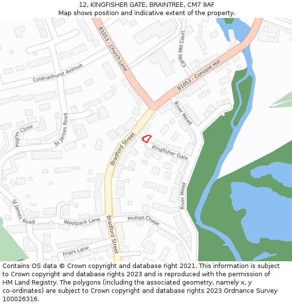 12, KINGFISHER GATE, BRAINTREE, CM7 9AF: Location map and indicative extent of plot