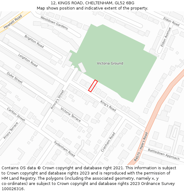 12, KINGS ROAD, CHELTENHAM, GL52 6BG: Location map and indicative extent of plot