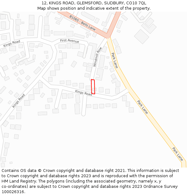 12, KINGS ROAD, GLEMSFORD, SUDBURY, CO10 7QL: Location map and indicative extent of plot