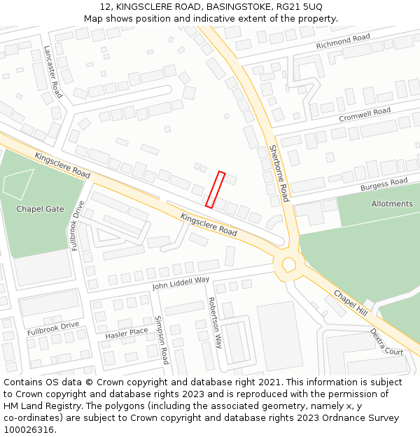 12, KINGSCLERE ROAD, BASINGSTOKE, RG21 5UQ: Location map and indicative extent of plot