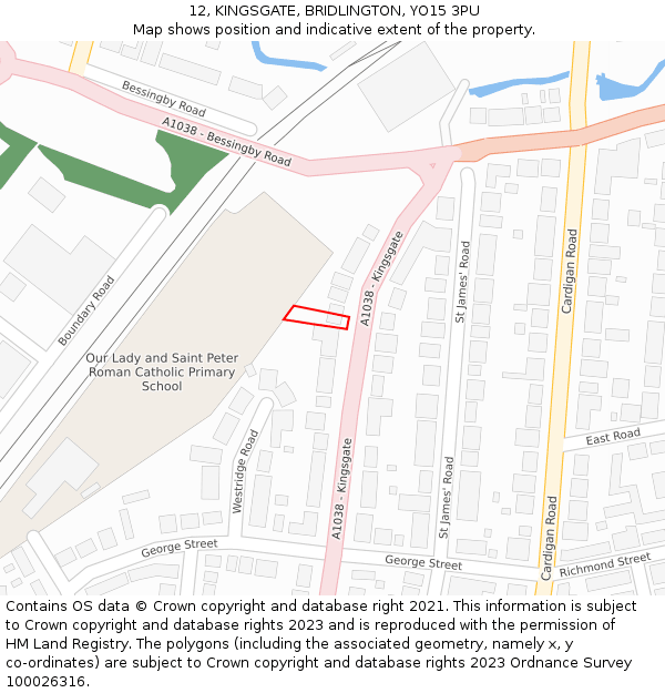 12, KINGSGATE, BRIDLINGTON, YO15 3PU: Location map and indicative extent of plot